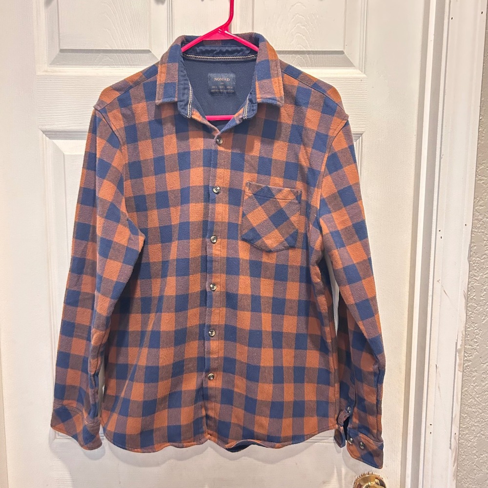Nomad Mens Banquet Flannel Shirt Size L Navy Tan Bluff Sierra Lined Button Up
